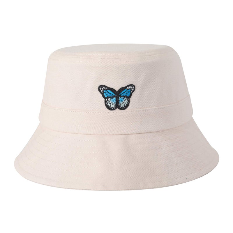 ZLYC Unisex Fashion Embroidered Bucket Hat Summer Fisherman Cap for Men Women Teens (Butterfly Beige) - Image 1